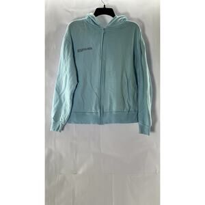 PANGAIA Women's Teal Zip-Up Hooded Organic Cotton Sweater SZ M